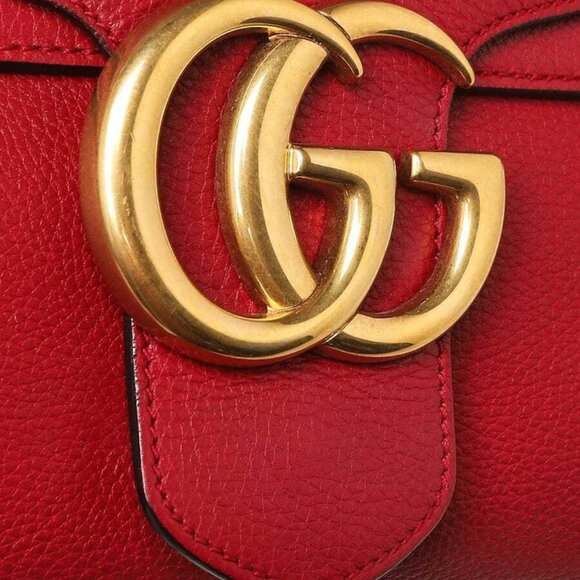 Gucci Red Pebbled Leather Marmont Large Shoulder Bag - Picture 4 of 11